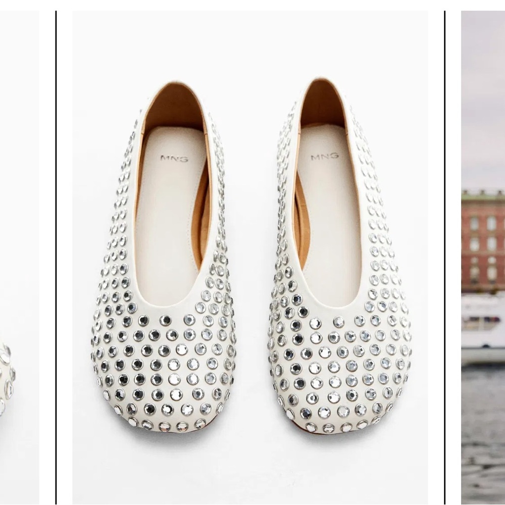 Mango Ivory Rhinestone-Embellished Ballet Flats size 39